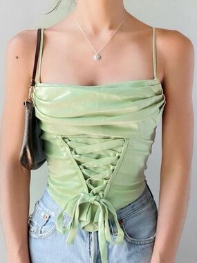 silence + noise Pale Green Satin Cowl Neck Camisole
